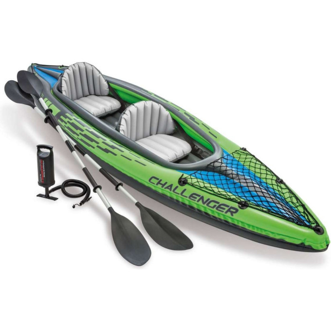 Лодка INTEX Challenger K2 68306, двухместная, 351×76×38 см, вёсла 213 см, насос, нагрузка 160 кг